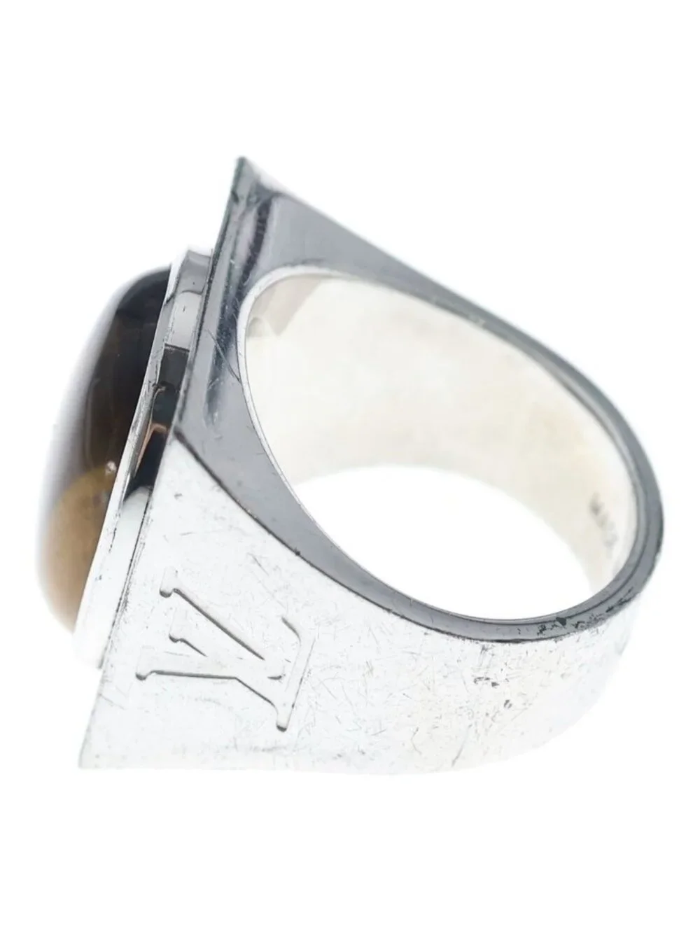 Louis Vuitton Tiger Eye Stone Chevalier Signet Ring Silver